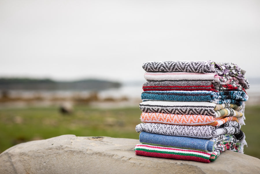 stack of recycled Mexican blankets