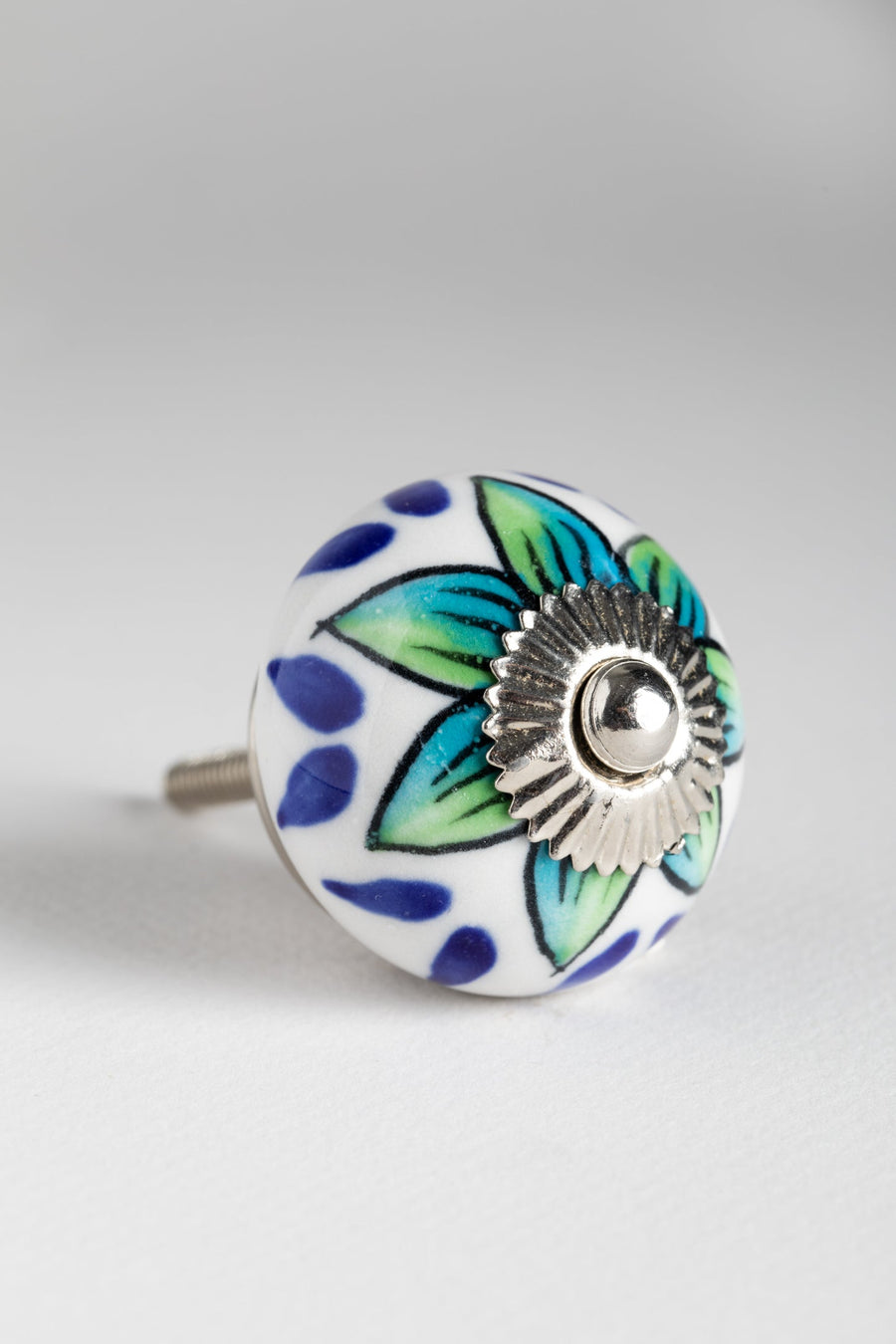 Floral hand painted ceramic knob in starflower