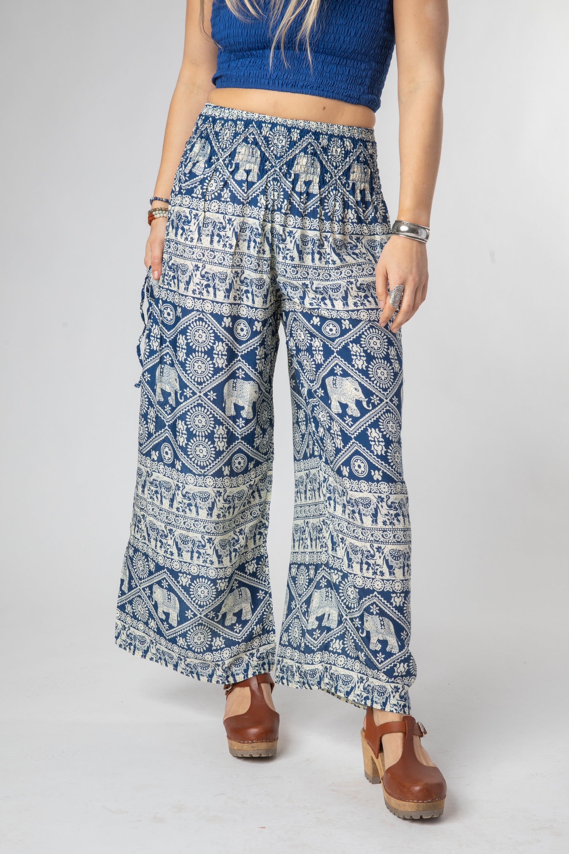 Devi Designs womens multicolor elephant print elastic waist pants