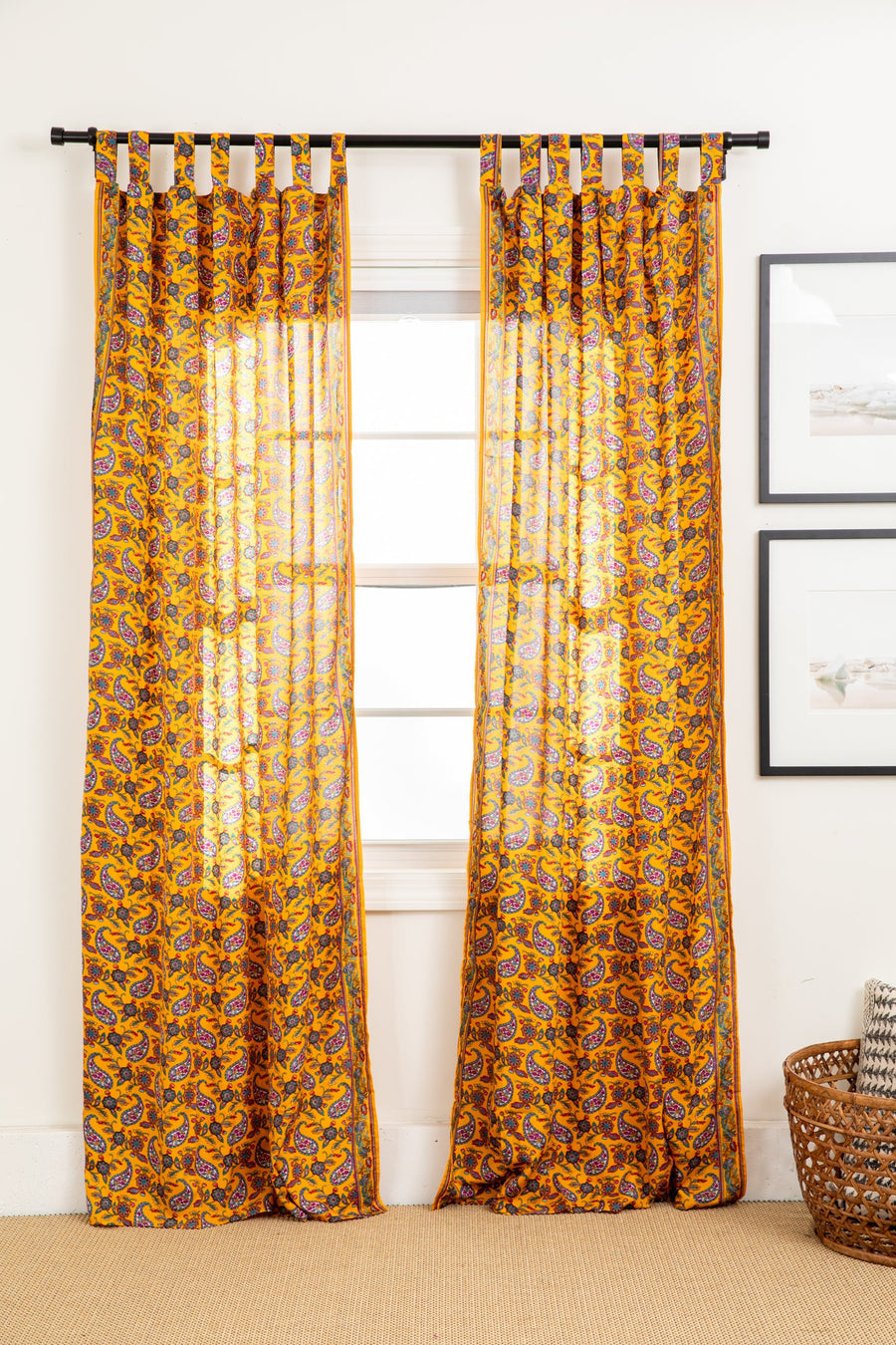 Sari inspired floral curtains in goldenrod