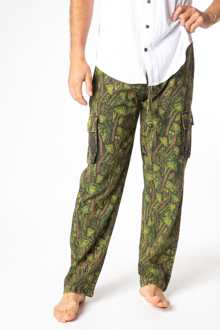 Ryan is wearing size L mushroom pants in green