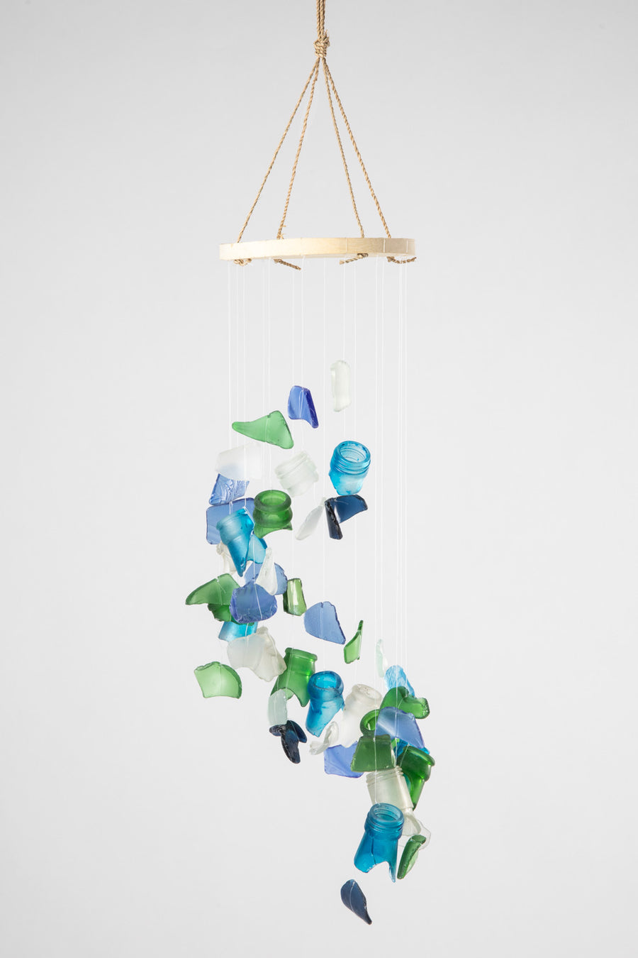 Spiral sea glass wind chime in multicolor