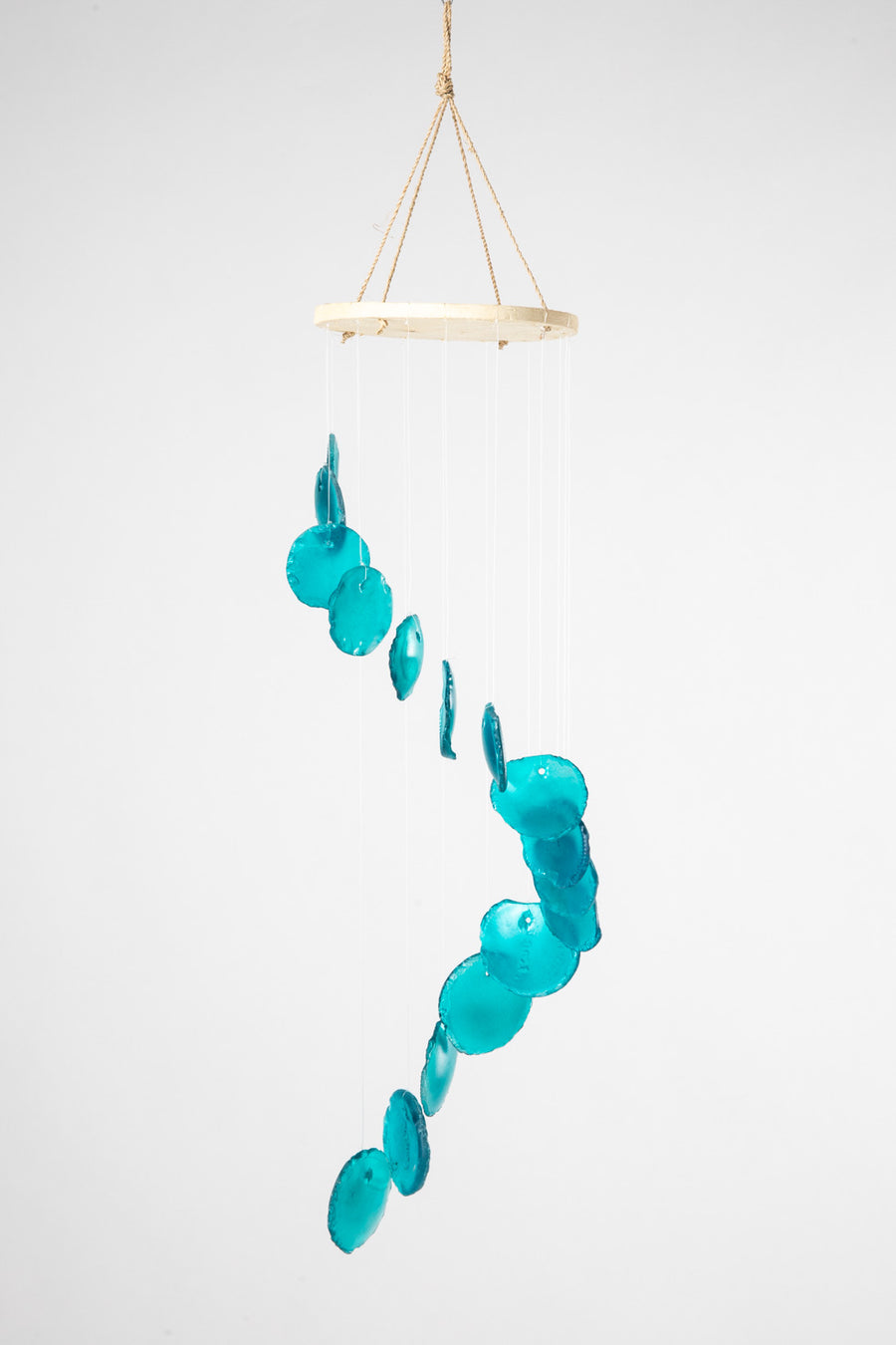 Spiraling sea glass wind chime in blue