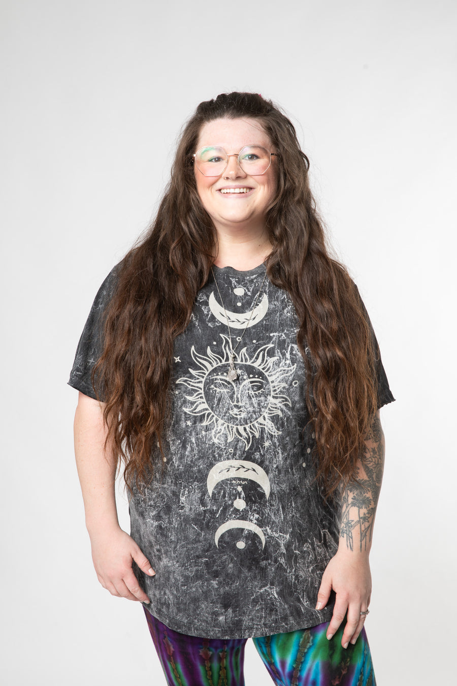 Desiree is wearing size L lunar synchronicity t shirt 