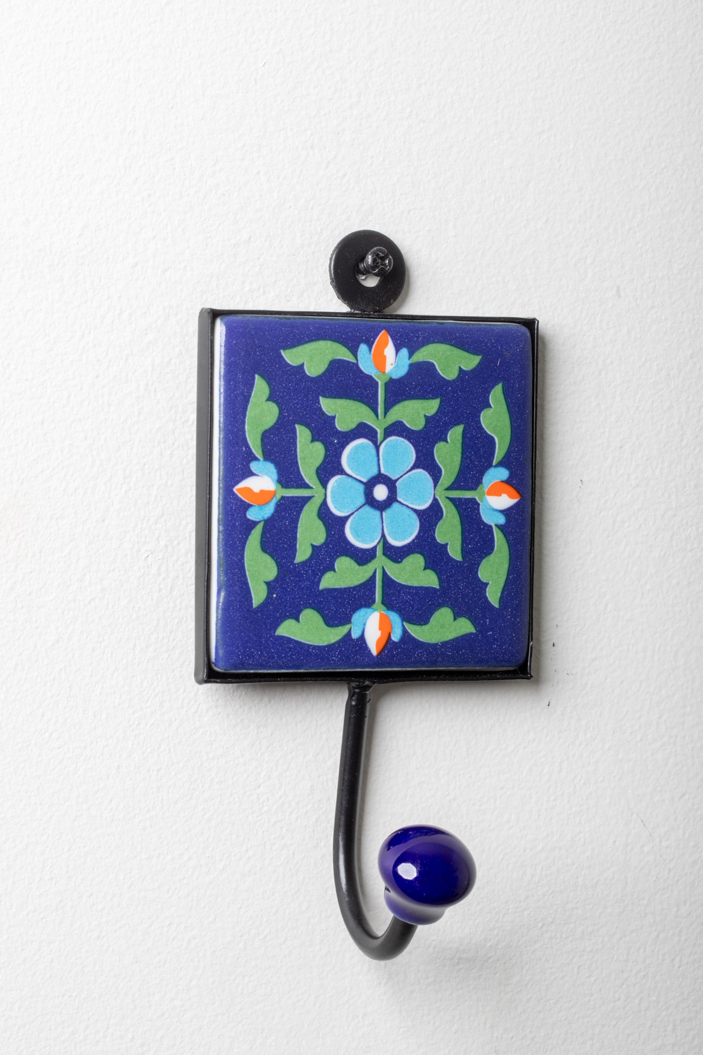 3x3 ceramic tile hook in blue blossom