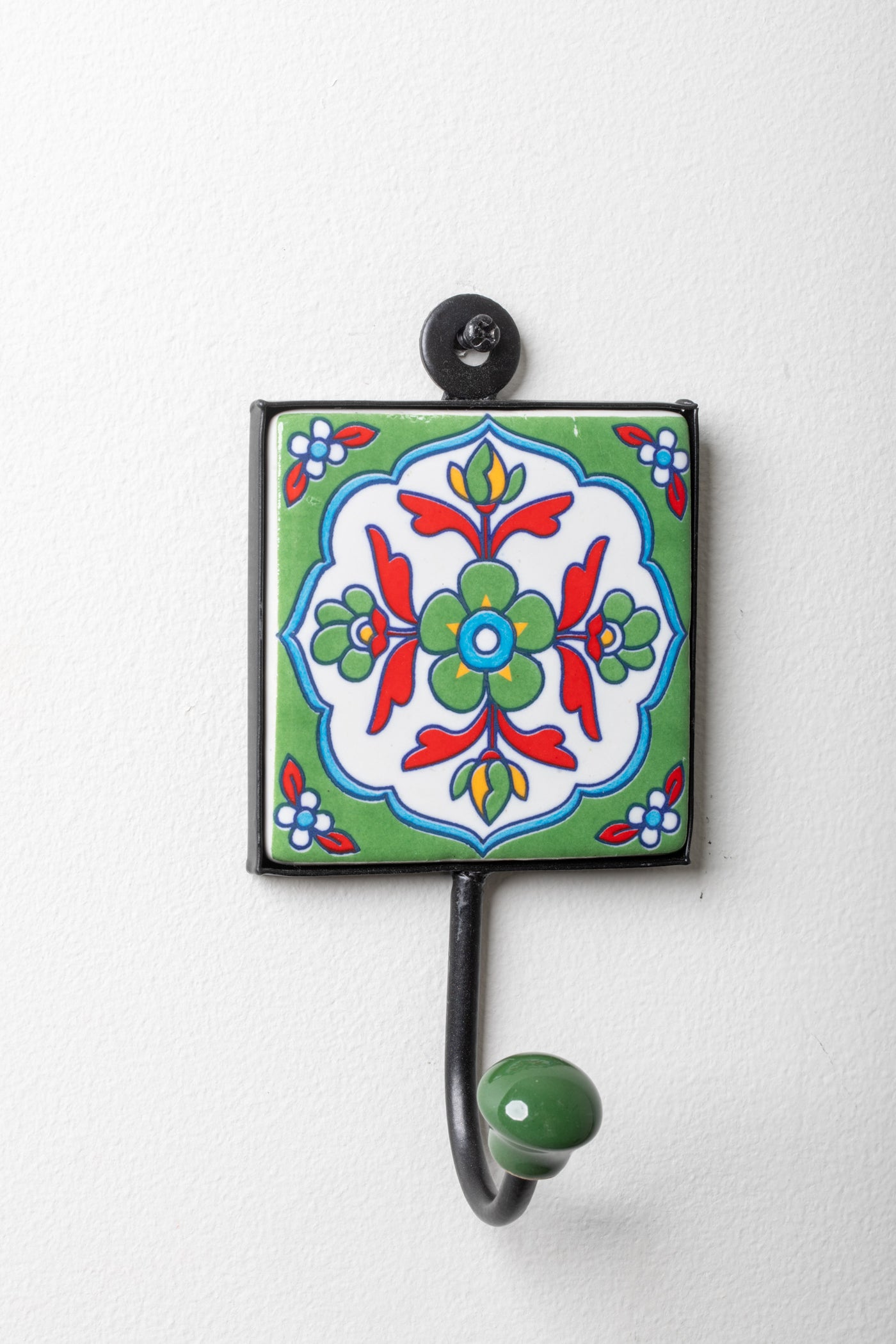 3x3 ceramic tile hook in green garden party