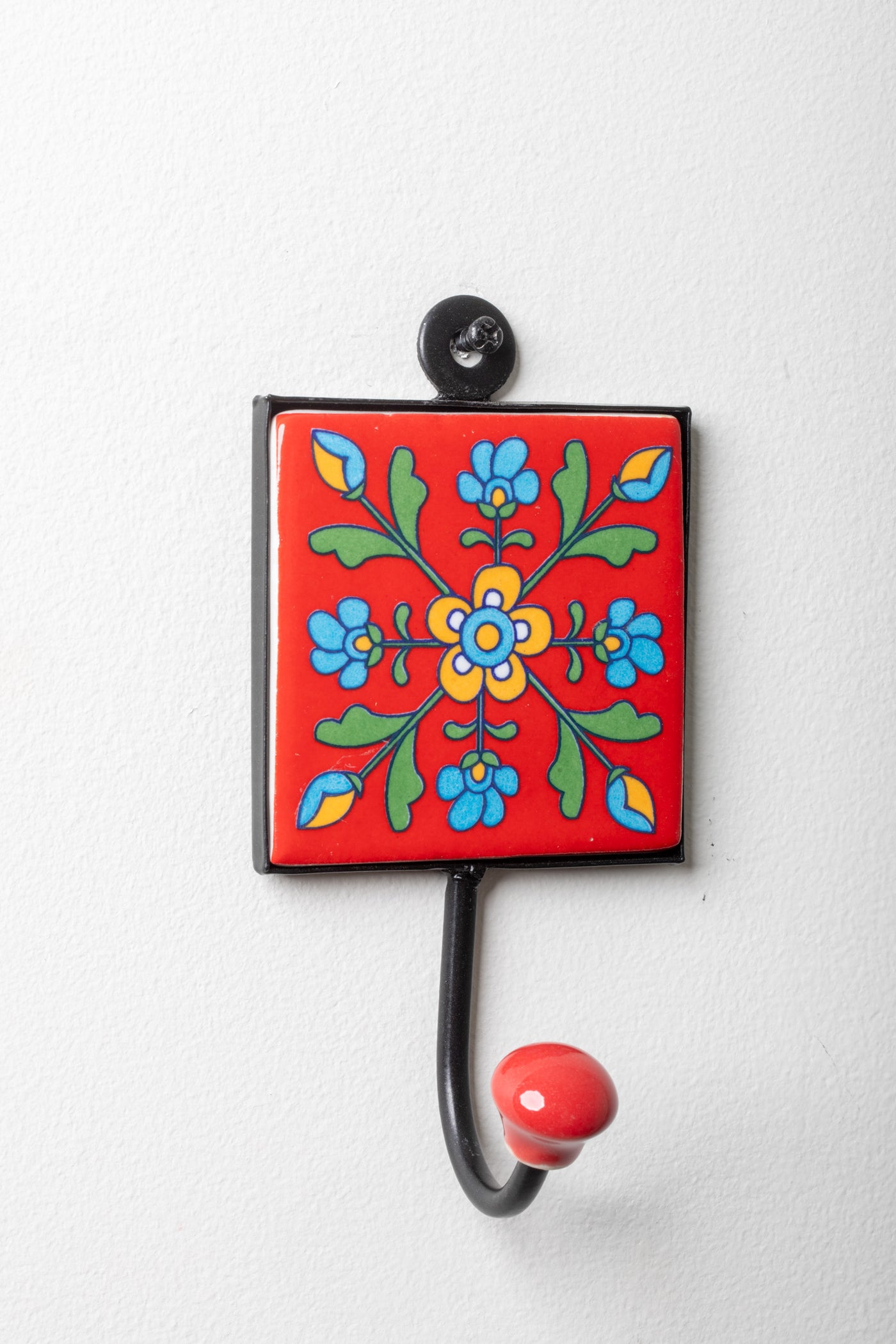 3x3 ceramic tile hook in red blossom