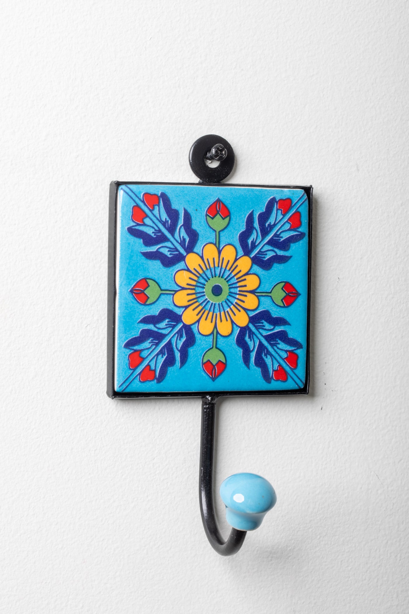 3x3 ceramic tile hook in turquoise sunflower