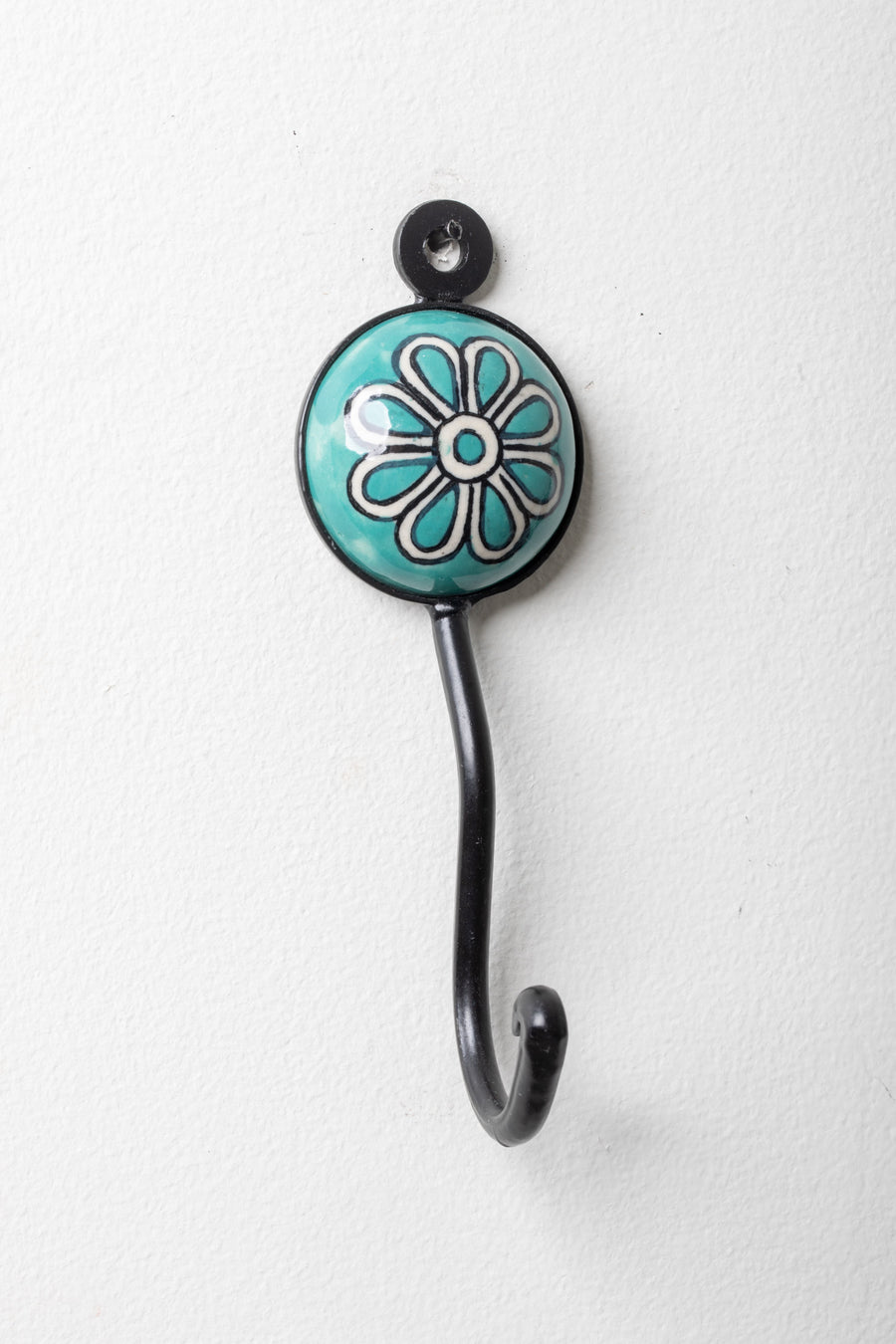 Round ceramic tile hook in teal