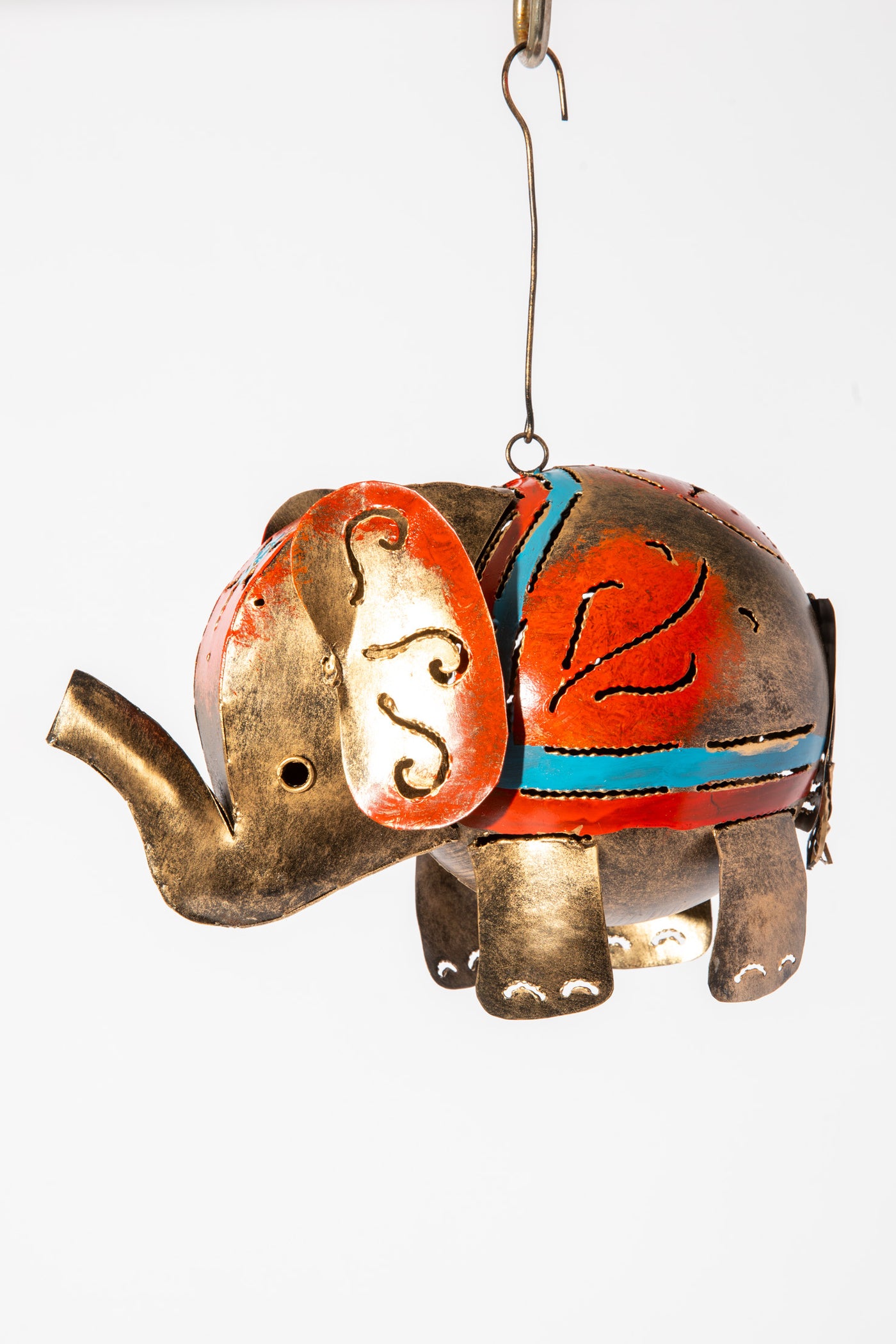 Painted Tin Elephant Lantern Large