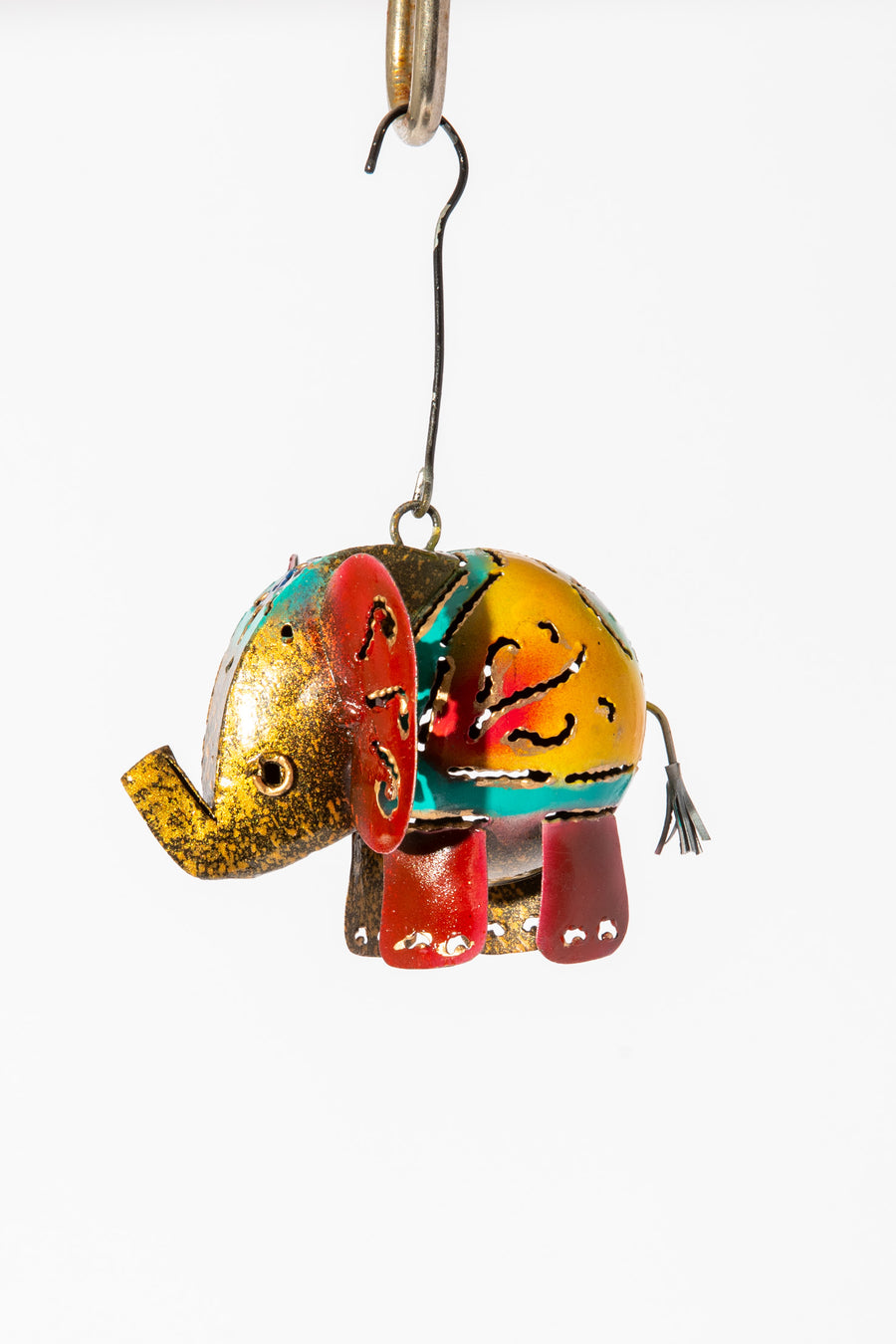 Mini tin elephant hanger in yellow