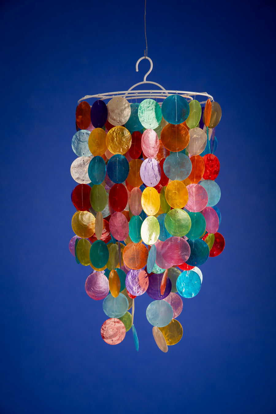 Capiz shell chandelier in multicolor