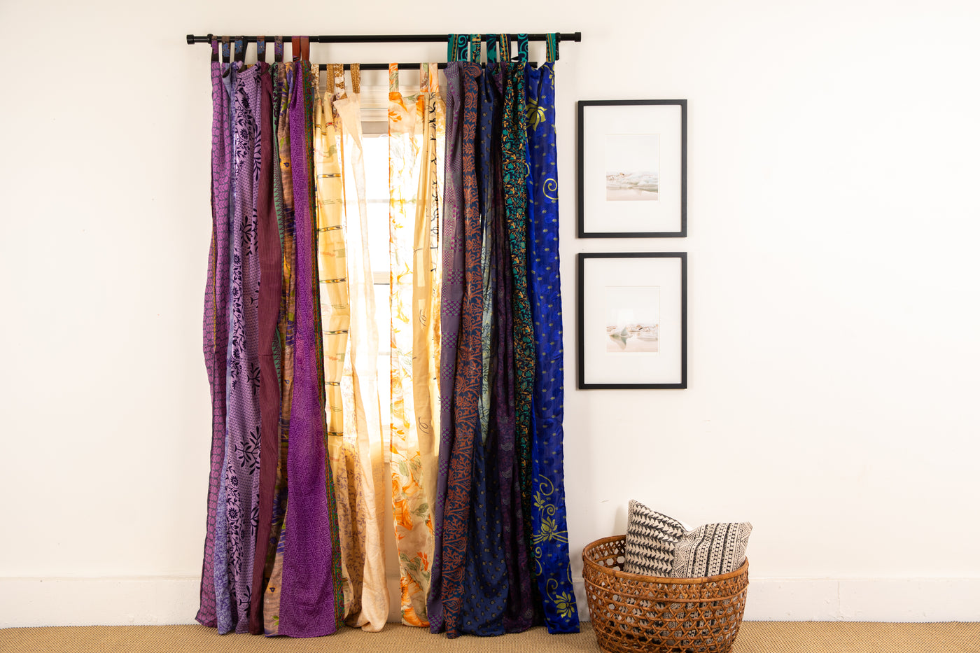 Recycled silk curtains in dark star and jack straw