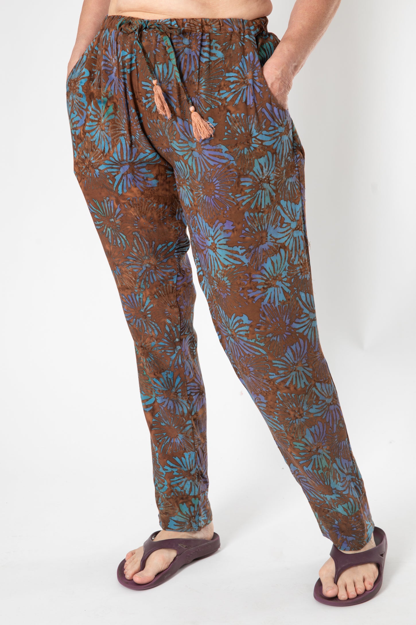 Topshop Petite batik print chiffon beach trouser in blue | ASOS