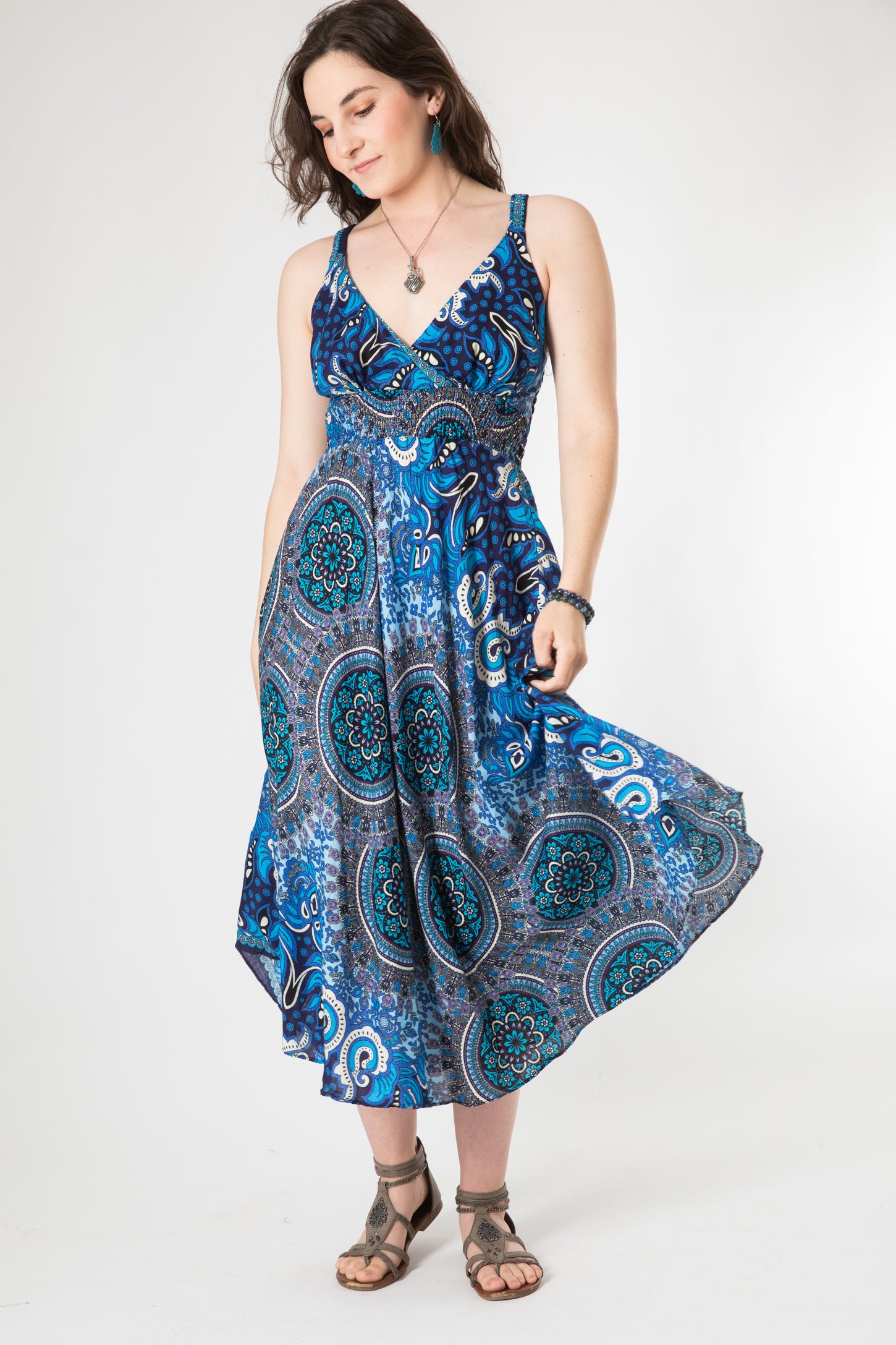 Paige Kaftan Maxi Dress - Blue Floral Mandala - Holley Day