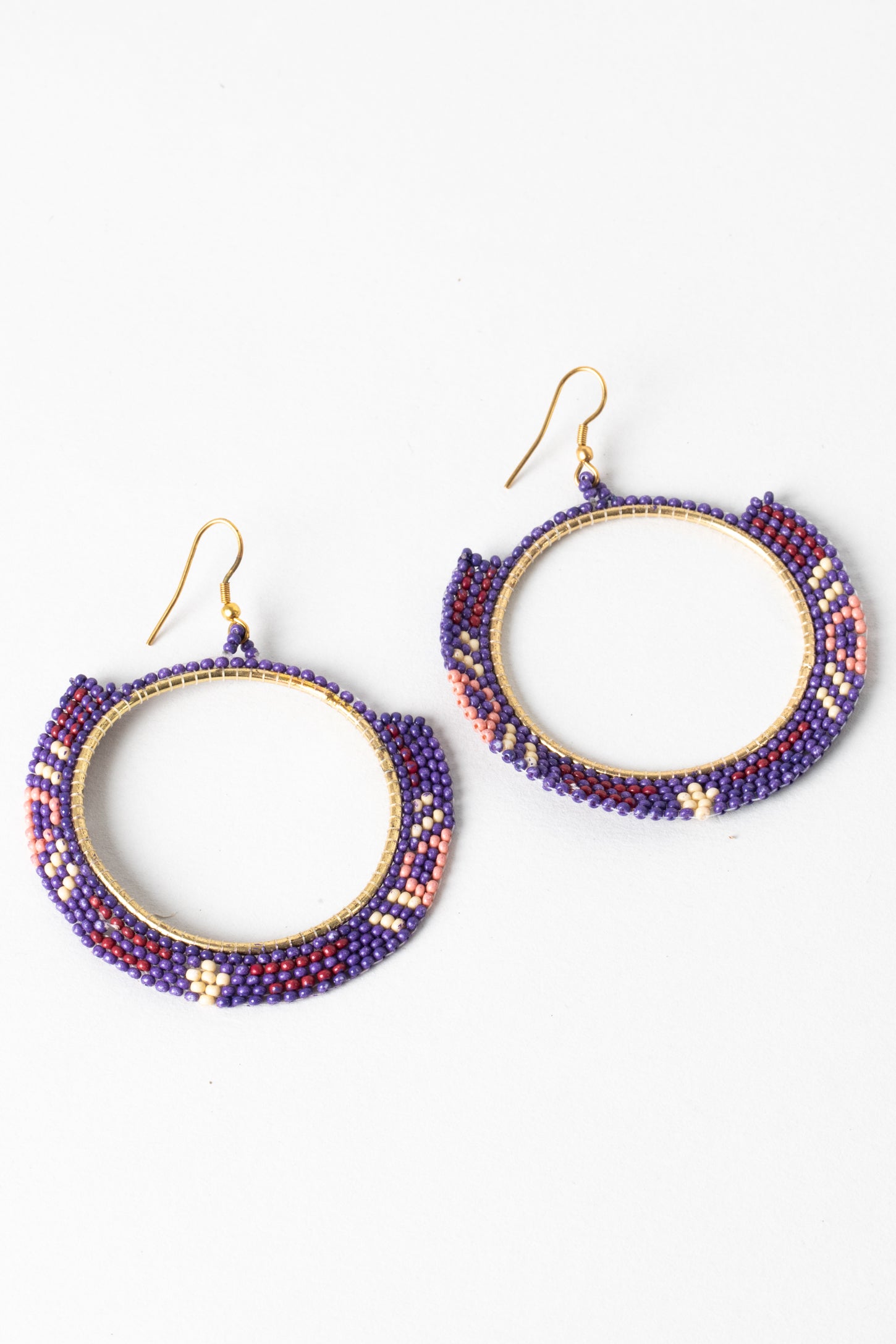 Hoop earrings with beads Youth modern gold earrings popular Trendy purple earrings with pendants