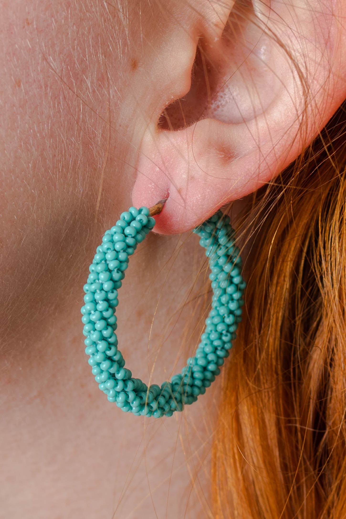 Pink beaded flower hoop earrings - Dimasa Ethnic Collections